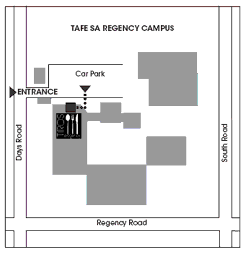 TIROS Restaurant location map TIROS Regency campus location map