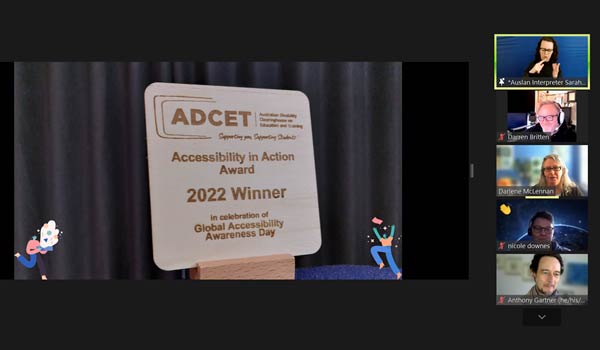 TAFE SA received an Accessibility in Action award from ADCET via a virtual presentation.