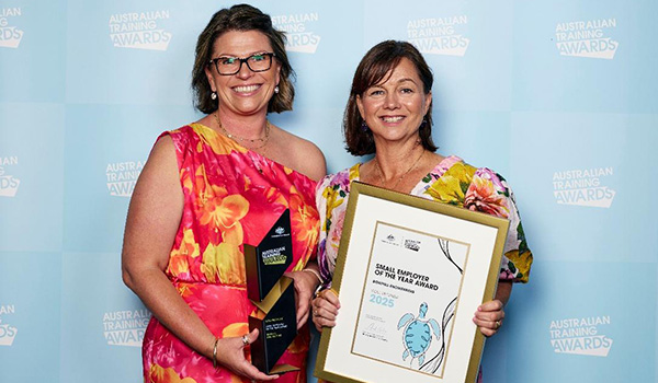 Jodie and Samantha with the Small Employer of the Year Award