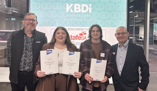 Robert Bayly, Jayde Rowley, Brodie Filkin and Kevin Burns at the state KBDi awards.