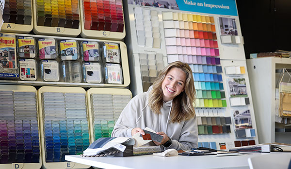 interior design student checking samples