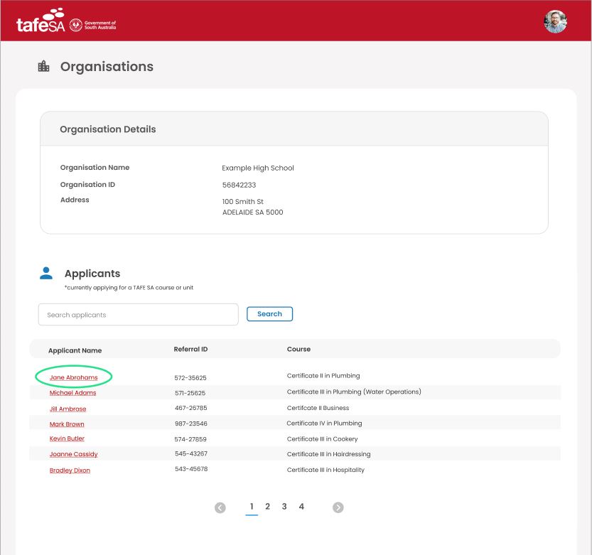 MyTAFE SA for Organisations - Home Dashboard