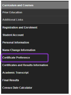 Select certificate preference from menu