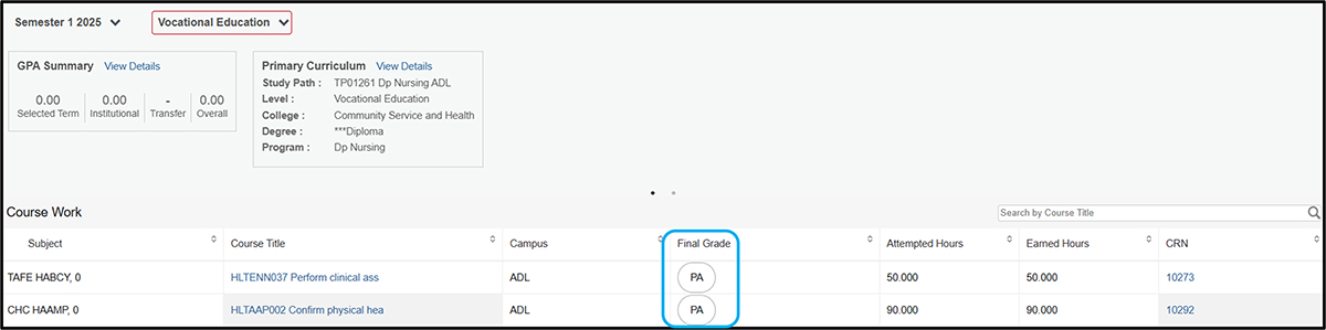 View your final grades