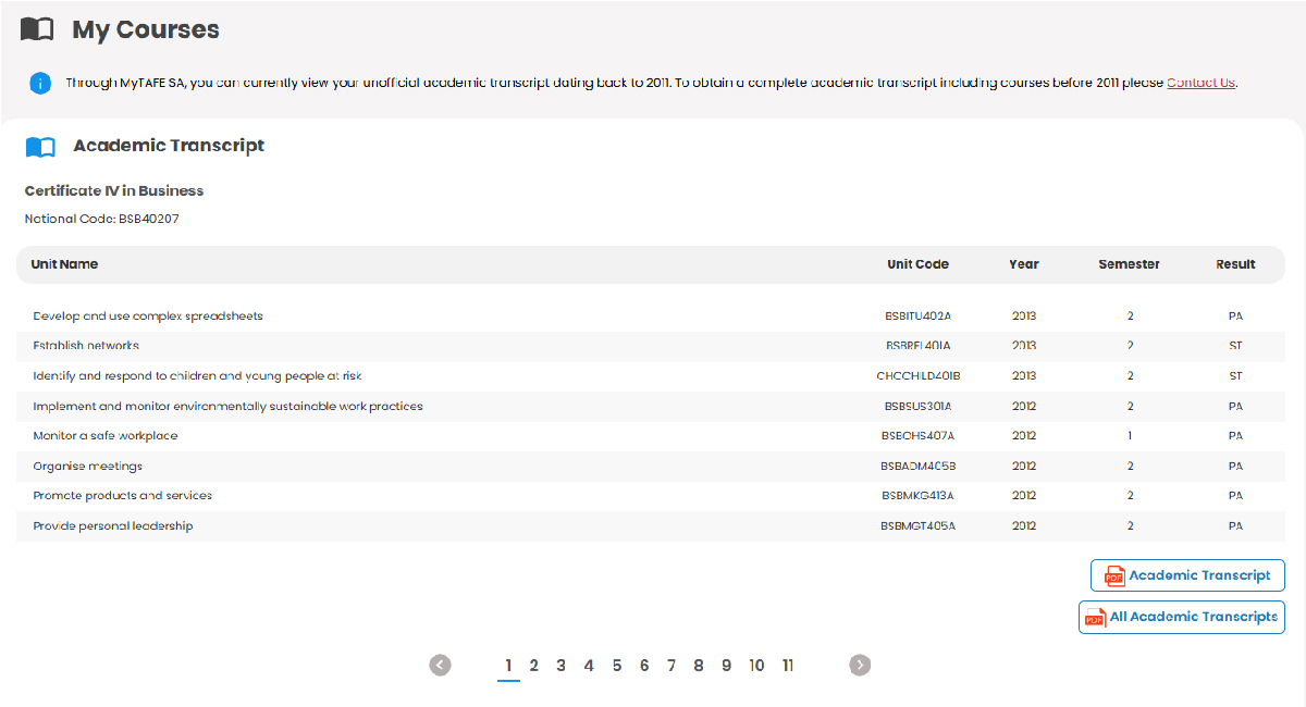 Screenshot of My Courses