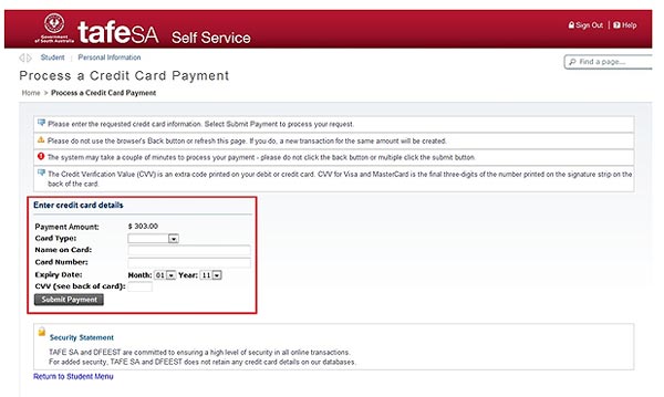 Credit Card details